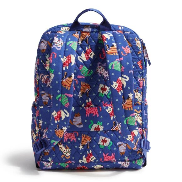 Vera Bradley Essential Large Backpack Catnip Christmas Cotton Cats Blue $159 main image 6